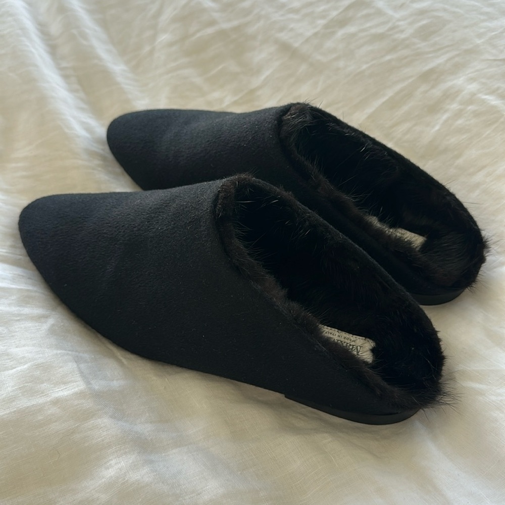 Max Mara Women's Cammello Pensile Mink Fur black slide mule flat 37 1/2